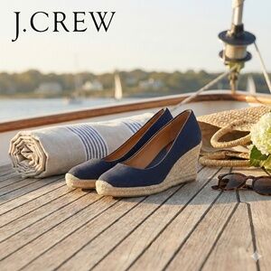 J.Crew Seville Espadrille Wedge Pumps Canvas Dark Navy Size 9